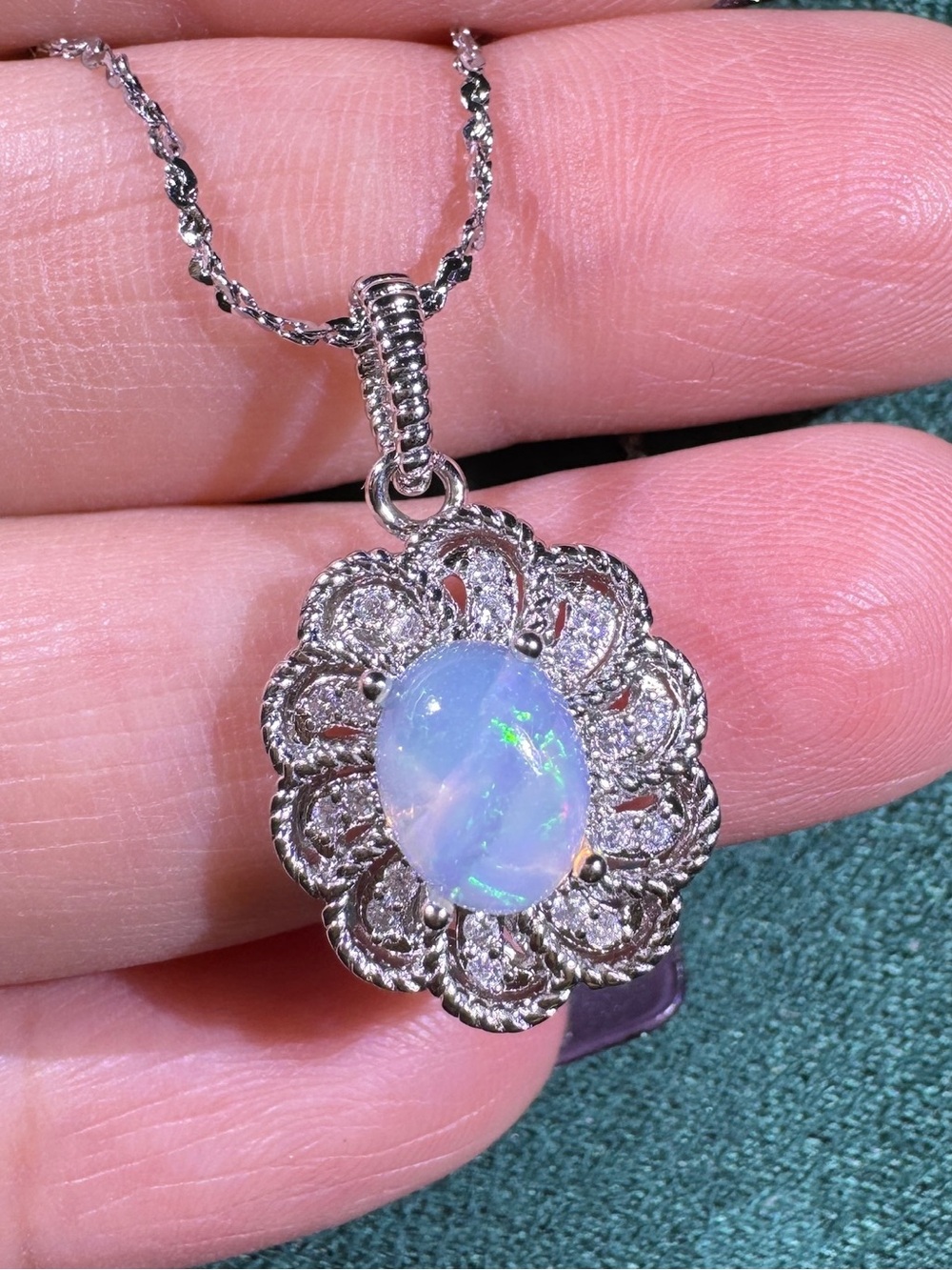 Opal Vintage Floral Pendant Necklace